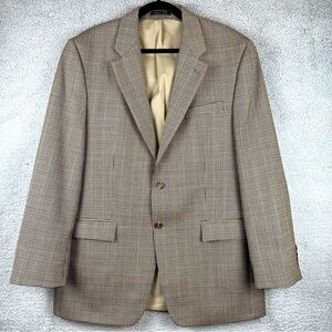 Lauren Ralph Lauren Blazer Mens 42L Beige Wool Houndstooth Plaid 2 Button Coat